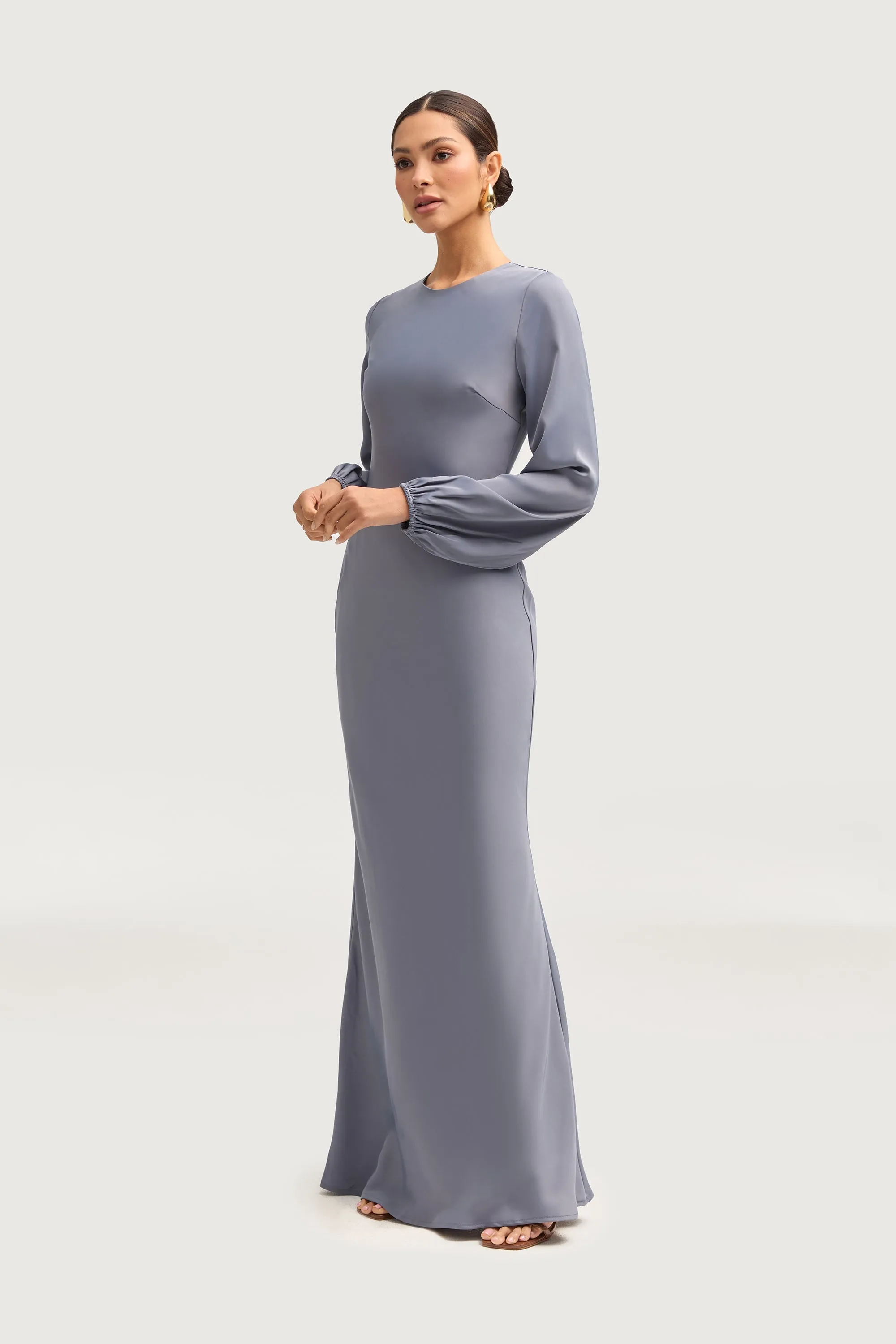 Kamila Satin Maxi Dress - Winter Blue