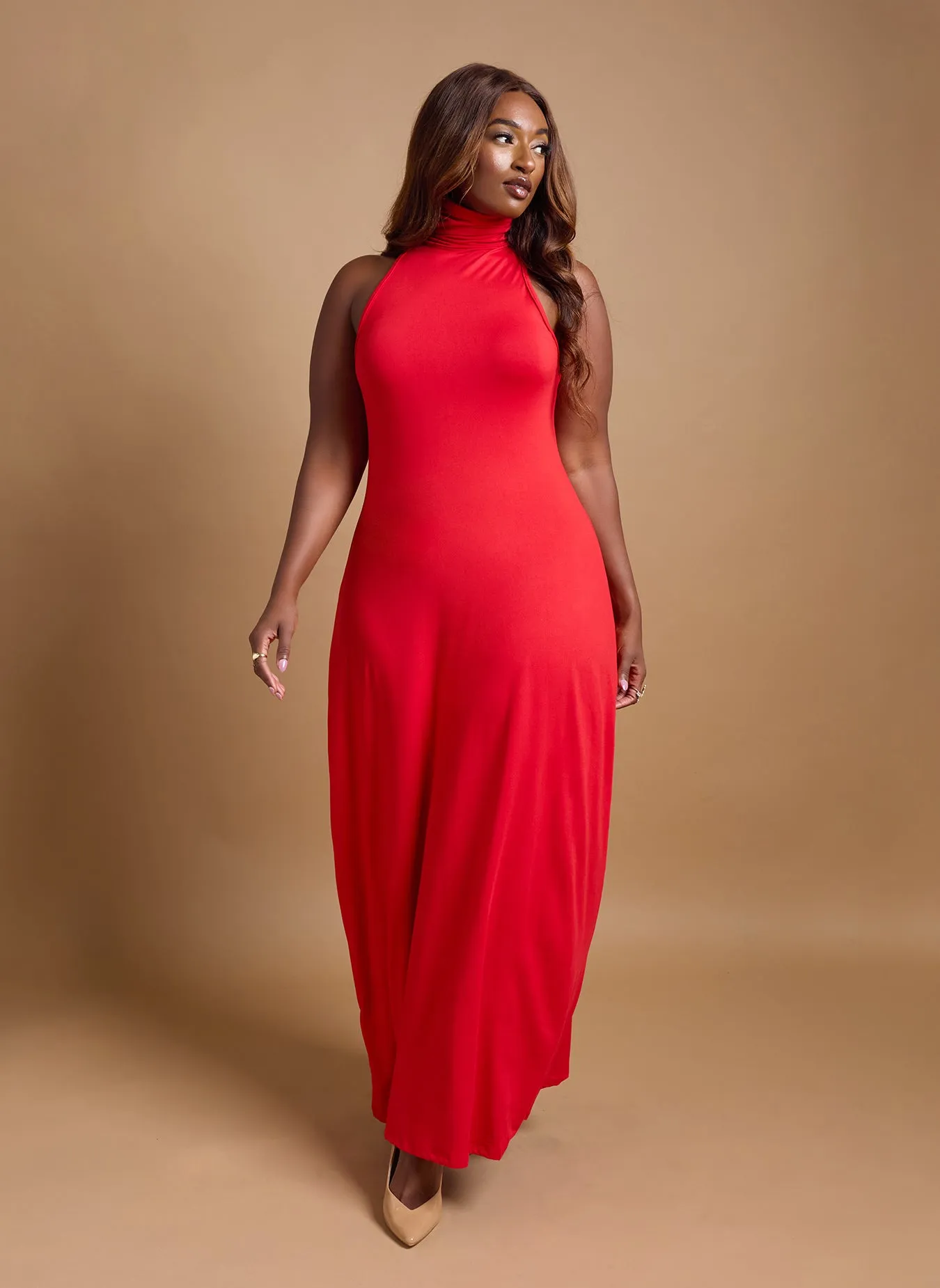 Kimmy Turtleneck Bodycon Maxi Dress - Red