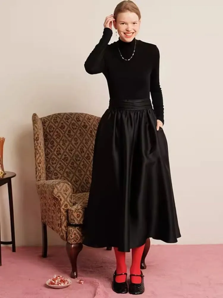 Knit Patchwork Satin Cocktail Black Maxi Dress【s0000006458】