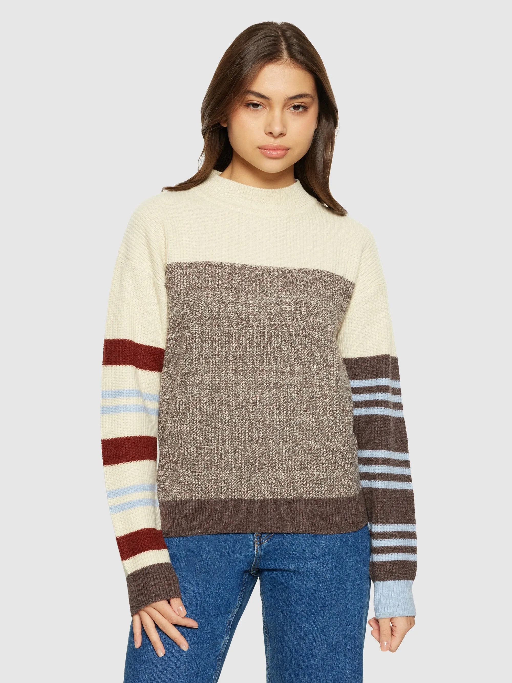 Lambswool stripe blocking crew neck - RWS - Multi color stripe