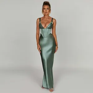 Lux Satin Deep Neck Dress