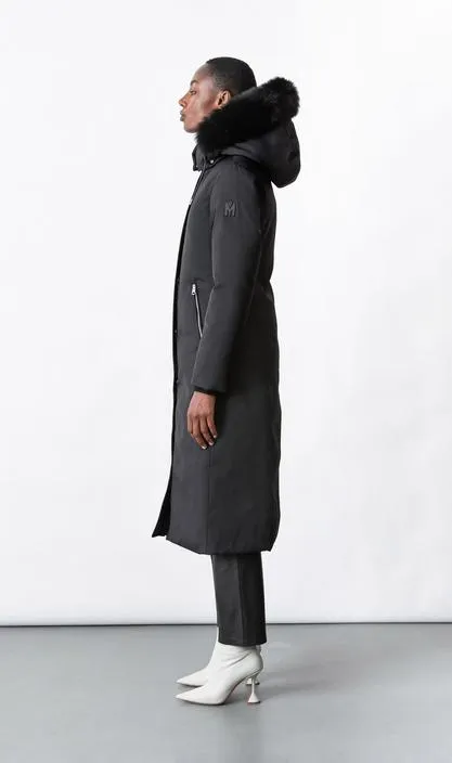 MACKAGE KELSIE-BX - Long Twill Down Coat With Blue Fox Fur Hood