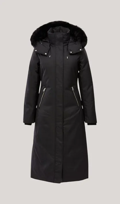 MACKAGE KELSIE-BX - Long Twill Down Coat With Blue Fox Fur Hood