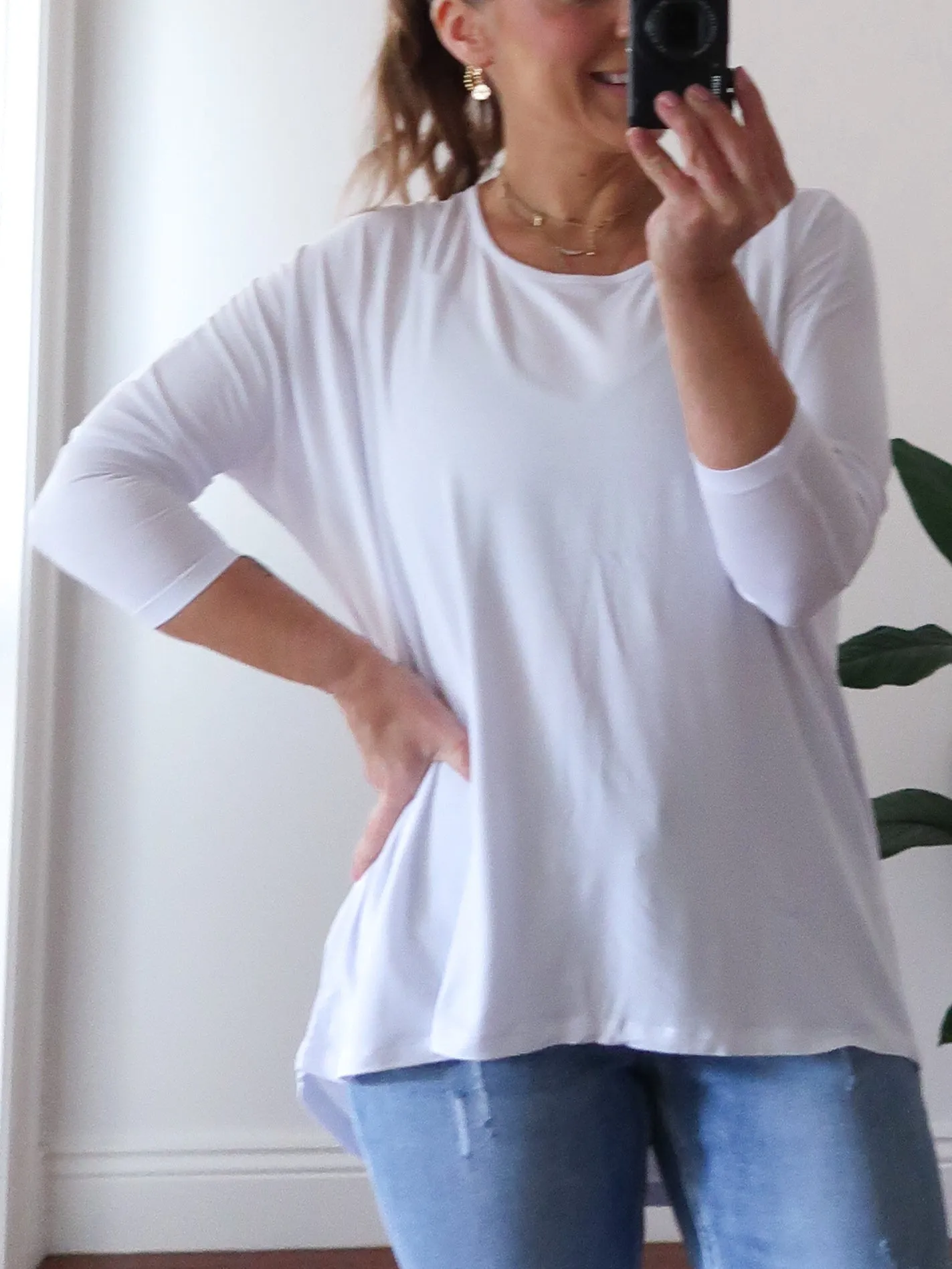 Milan 3/4 Sleeve Top - White