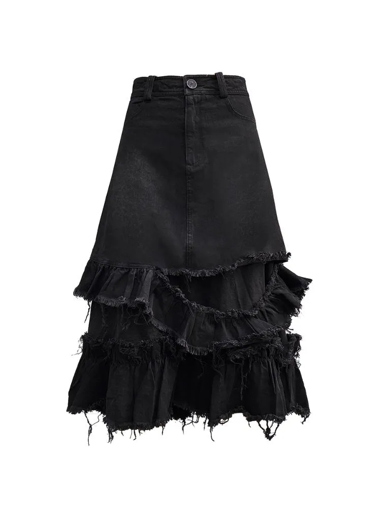 Raw Edge Distressed Denim Skirt【s0000000033】