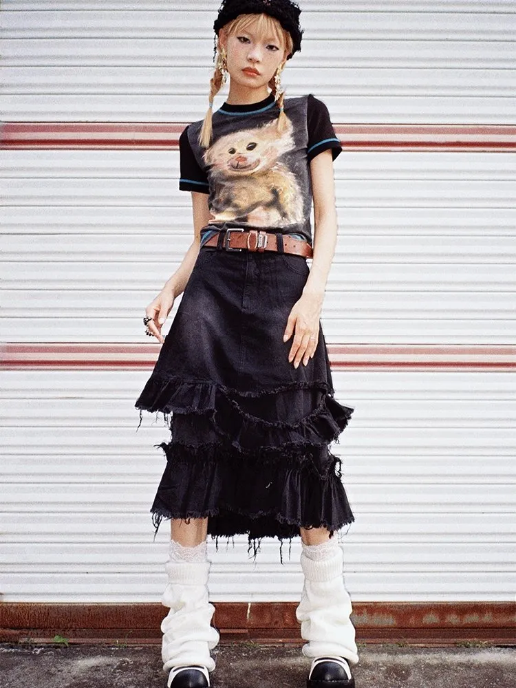 Raw Edge Distressed Denim Skirt【s0000000033】