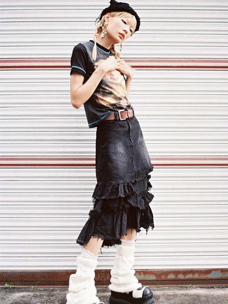 Raw Edge Distressed Denim Skirt【s0000000033】