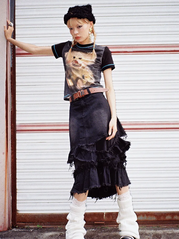 Raw Edge Distressed Denim Skirt【s0000000033】