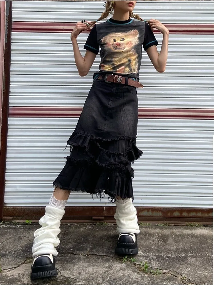 Raw Edge Distressed Denim Skirt【s0000000033】