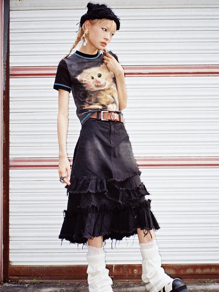 Raw Edge Distressed Denim Skirt【s0000000033】