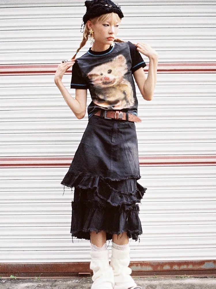 Raw Edge Distressed Denim Skirt【s0000000033】