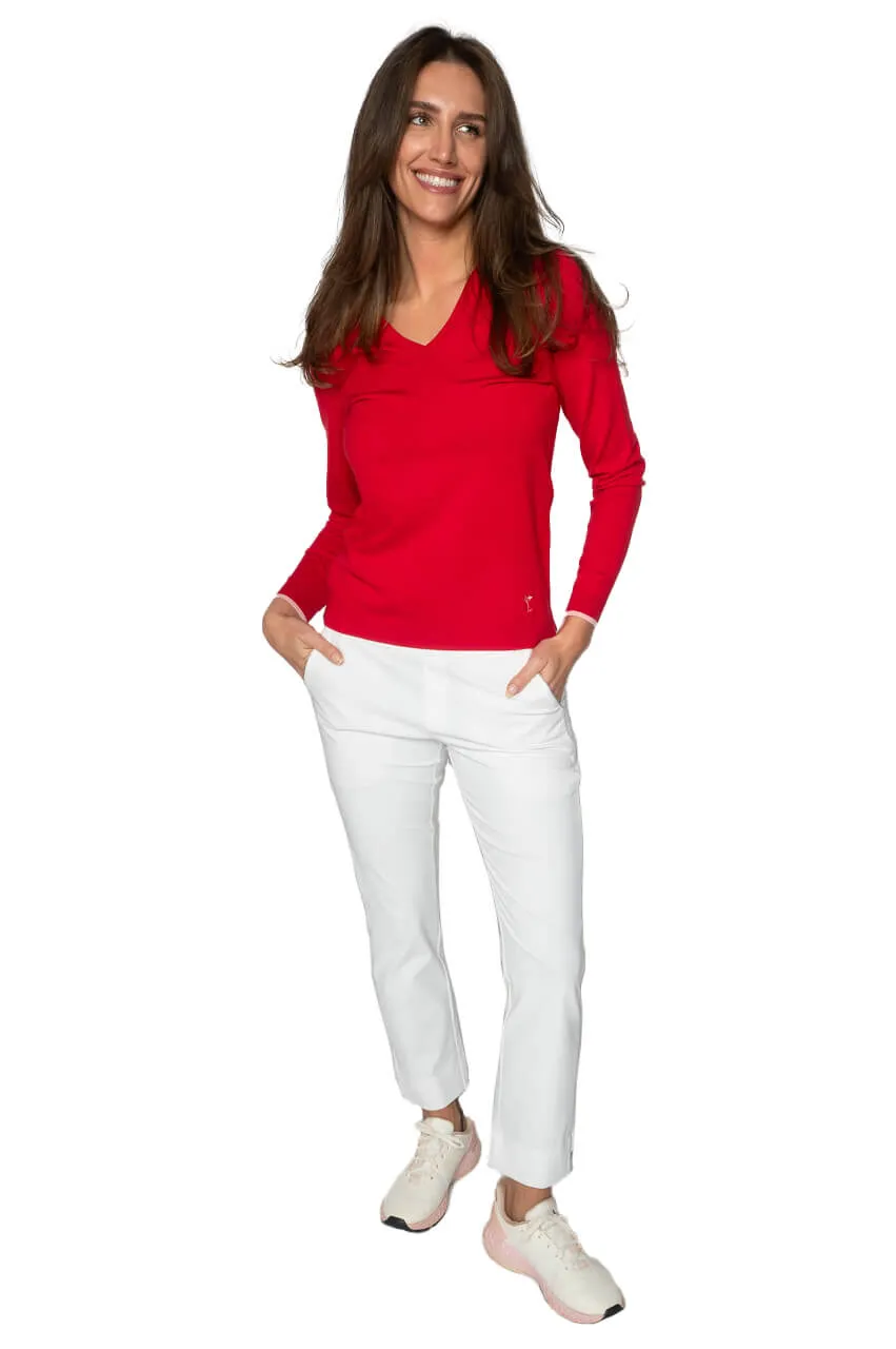 Red/Light Pink Stretch V-Neck Sweater