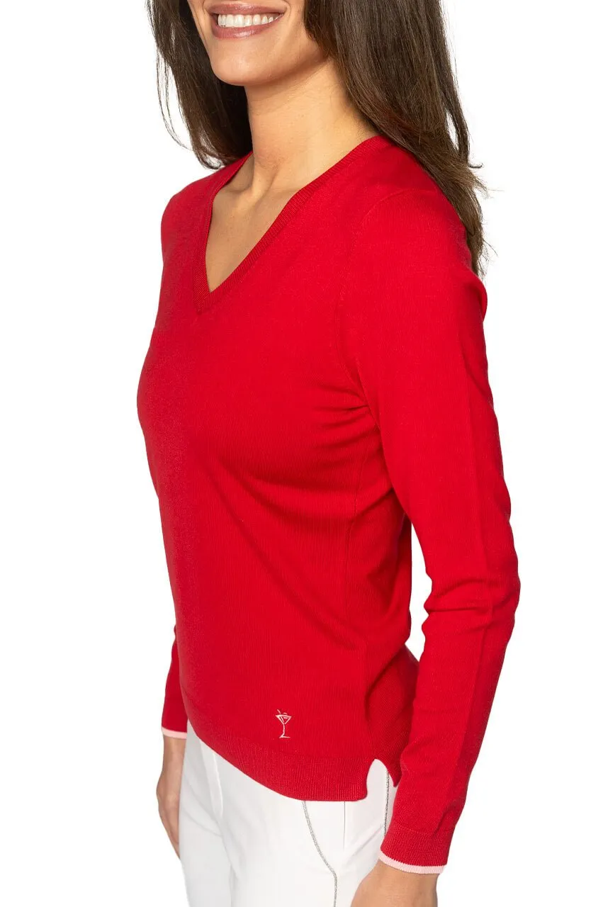 Red/Light Pink Stretch V-Neck Sweater