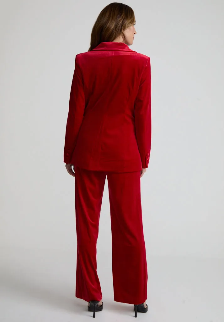 Sienna Straight Leg Velvet Trouser In Red