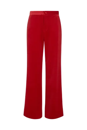 Sienna Straight Leg Velvet Trouser In Red