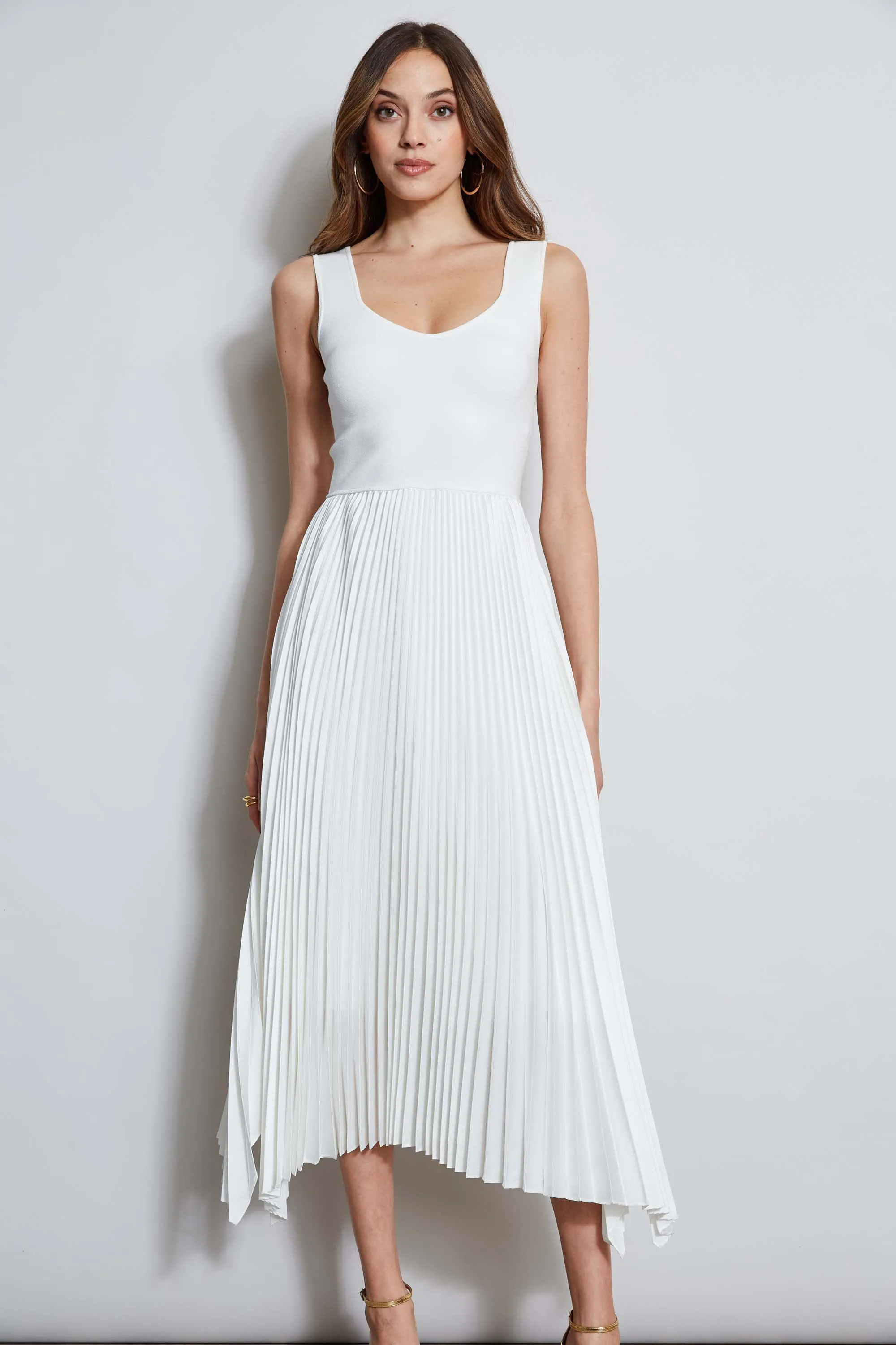 Sleeveless Contour Pleated Midi Dress