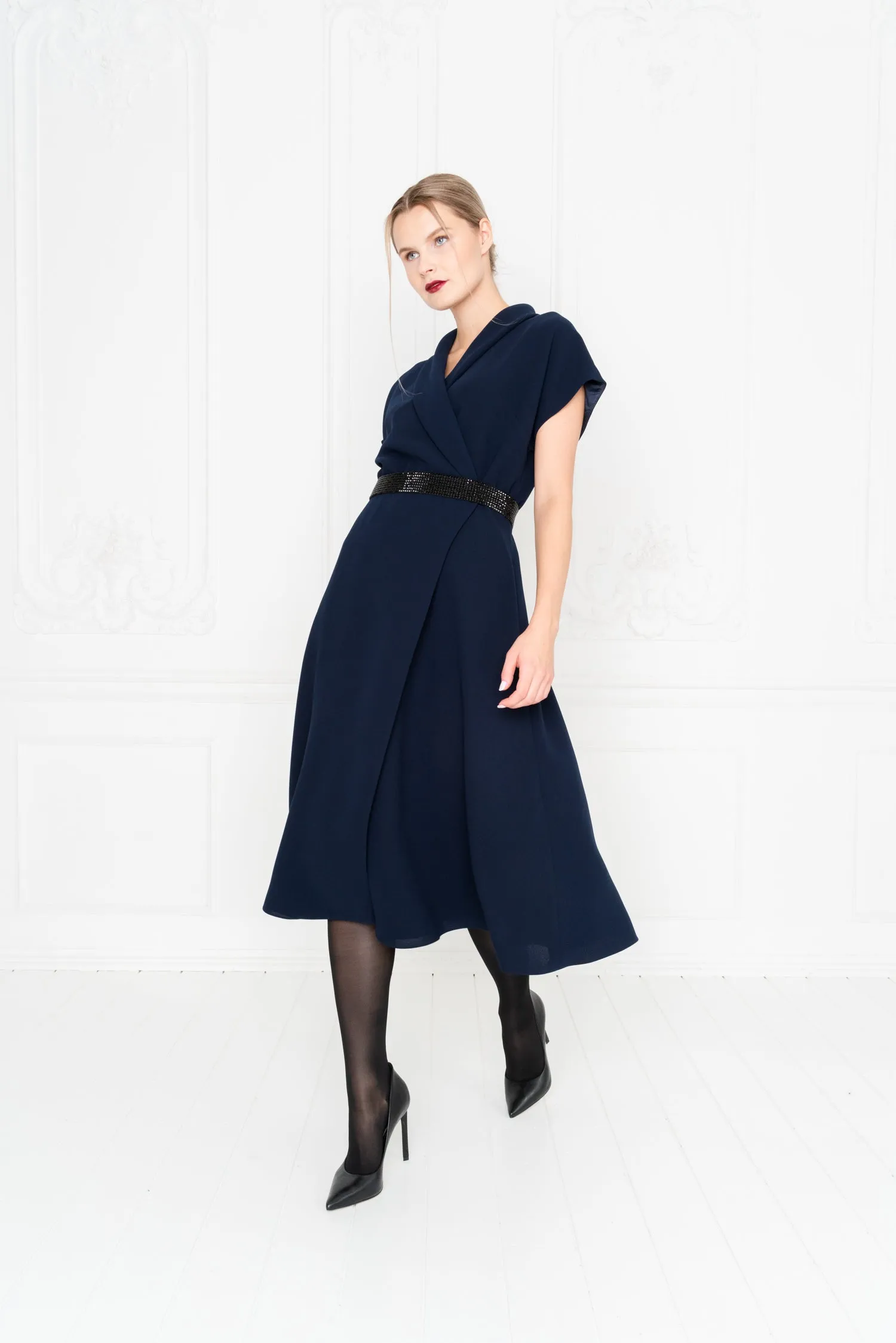 STELLARIA NAVY BLUE WRAP DRESS