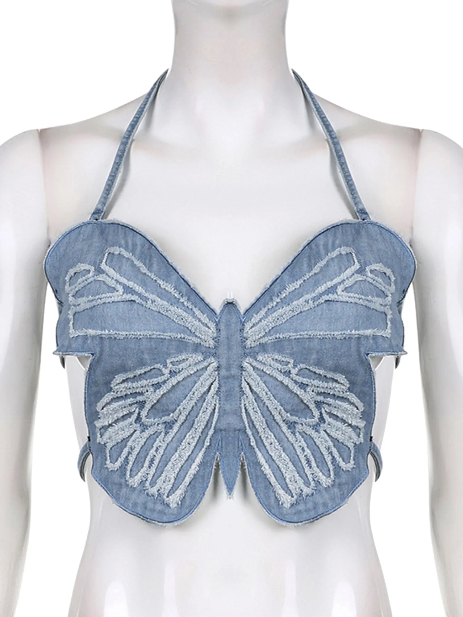 Thesupermade Hot Girl Sexy Butterfly Denim Undershirt - 1614