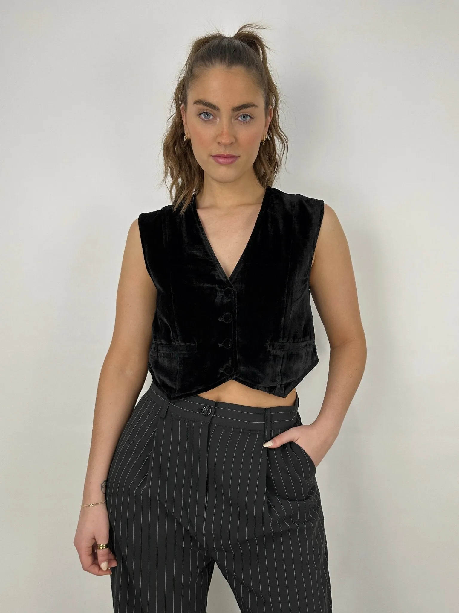 Velvet Boxy Cropped Vest