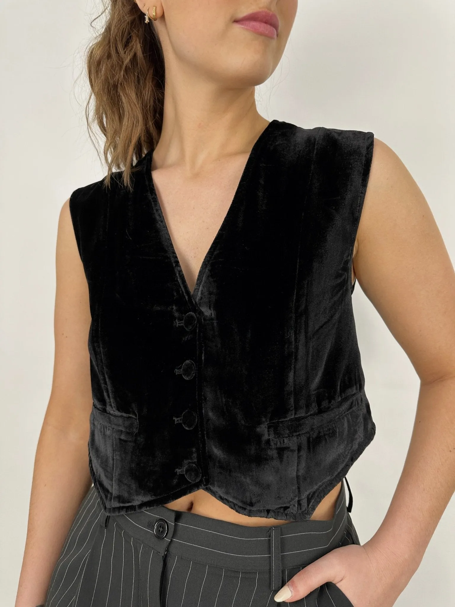 Velvet Boxy Cropped Vest