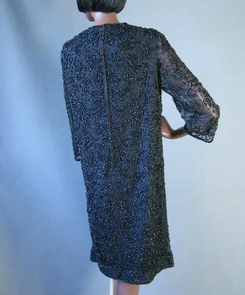 Women's 60s Cocktail Dress Vintage Fully Beaded Elsie Tu Hong Kong Medium VFG