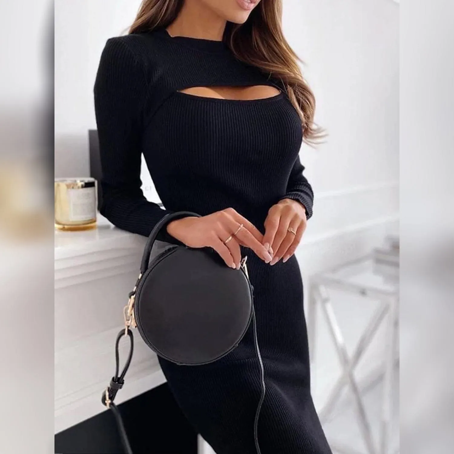 Women's Sweater Bodycon Long Sleeve Turtleneck Dress